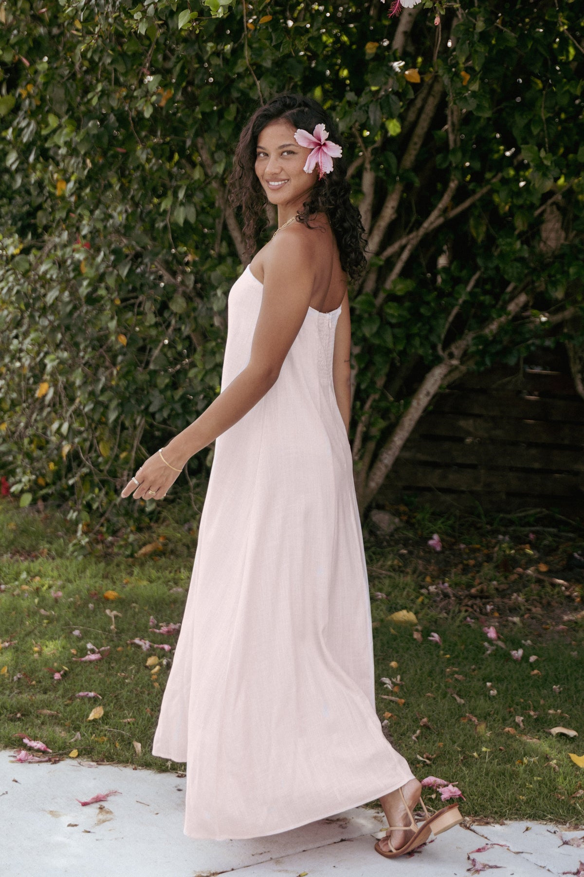 Bethany Strapless Midi Dress in Rosewater – view 2 of 9