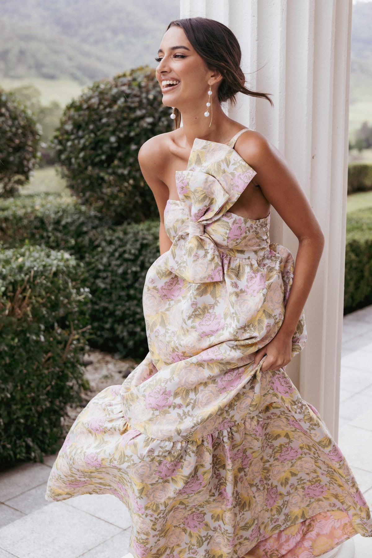 Betina Bow Front Maxi Dress in Multi Floral – view 1 of 9