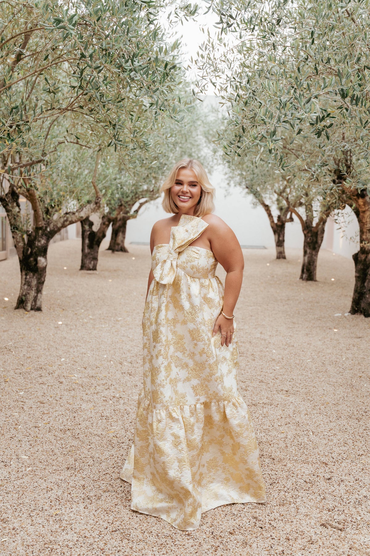 Betina Bow Front Maxi Dress in Yellow Brocade – view 1 of 7