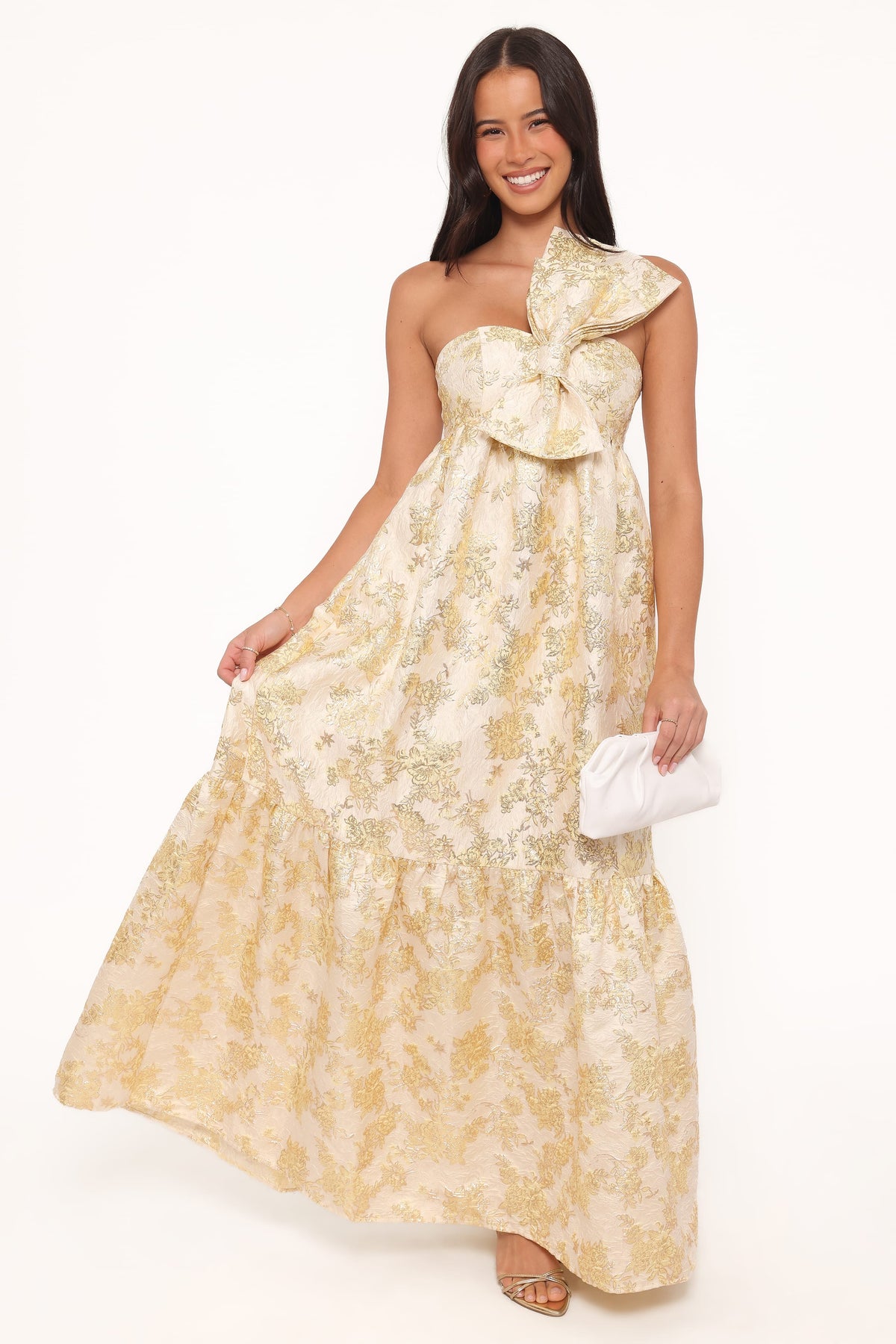 Betina Bow Front Maxi Dress in Yellow Brocade – view 2 of 7