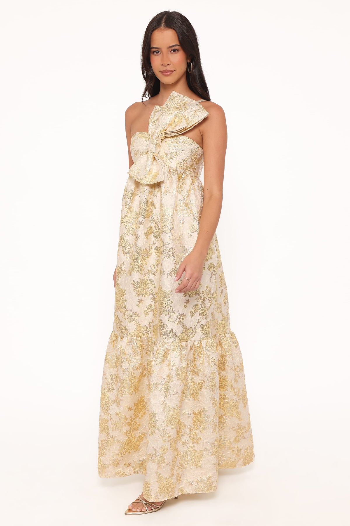Betina Bow Front Maxi Dress in Yellow Brocade – view 4 of 7
