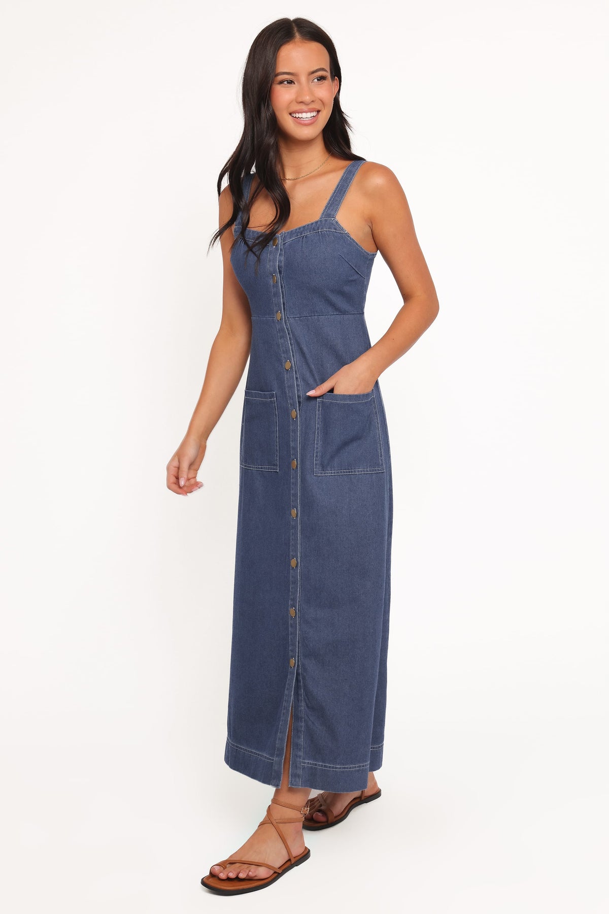Bettie Midi Dress in Mid Blue Denim – view 3 of 6