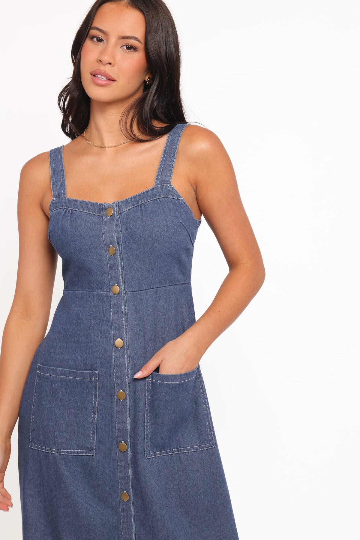 Bettie Midi Dress in Mid Blue Denim – view 2 of 6