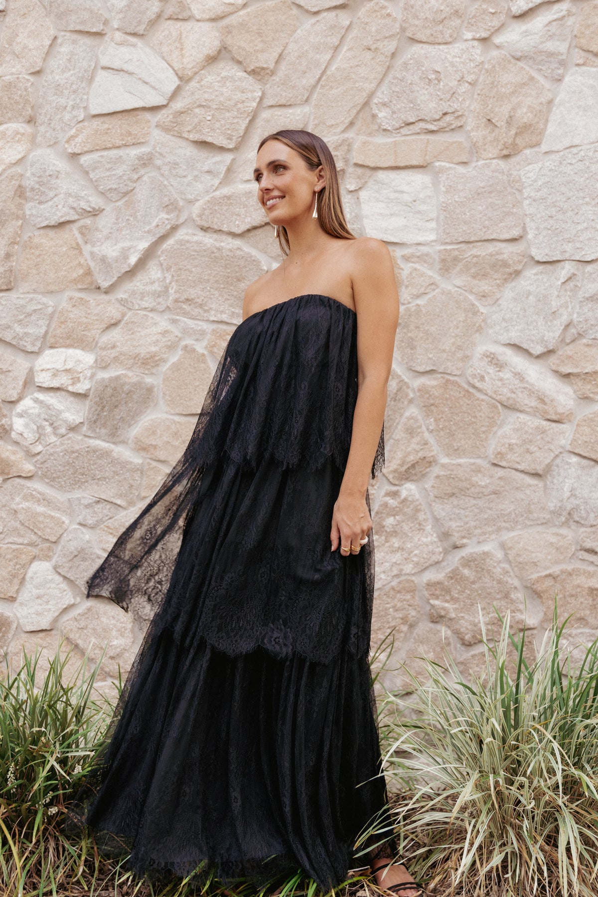 Bloom Strapless Maxi Dress in Black Lace – view 1 of 7