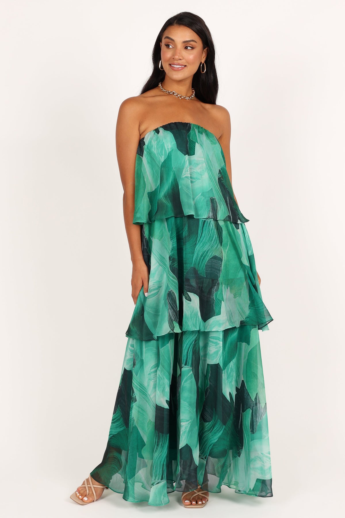 Bloom Strapless Maxi Dress in Green Floral – view 3 of 8