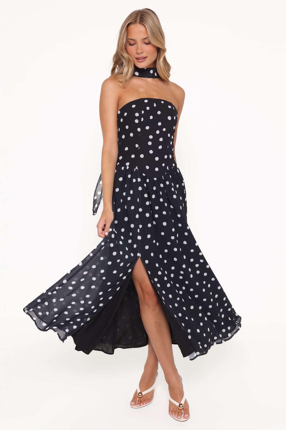 Boston Strapless Maxi Dress in Black Polka Dot – view 1 of 6