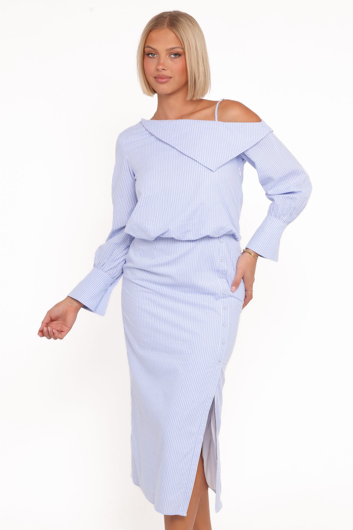 Broderick Midi Dress in Blue Stripe – view 8 of 9