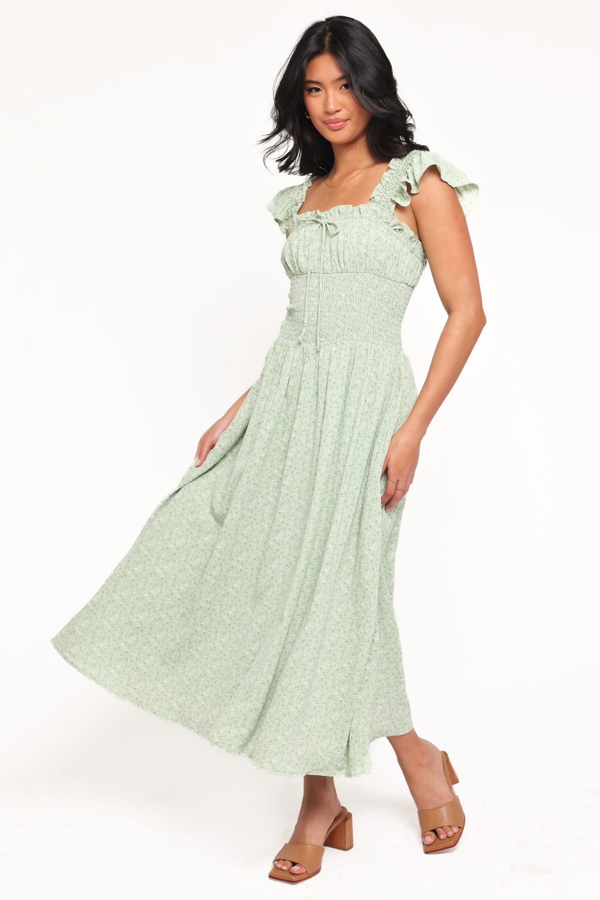 Bronte Midi Dress in Green Floral – view 1 of 6