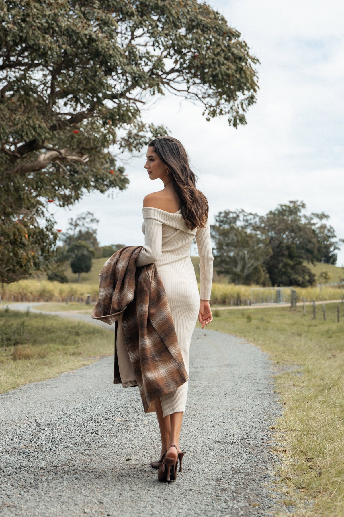 Cammie Long Sleeve Midi Dress in Beige – view 3 of 11