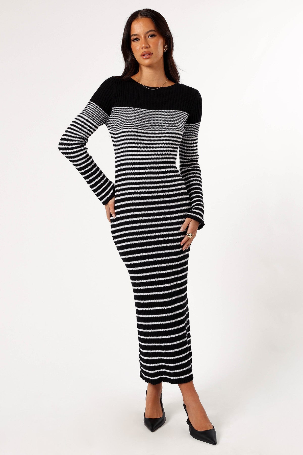 Camy Long Sleeve Midi Dress in Black/White – view 2 of 6