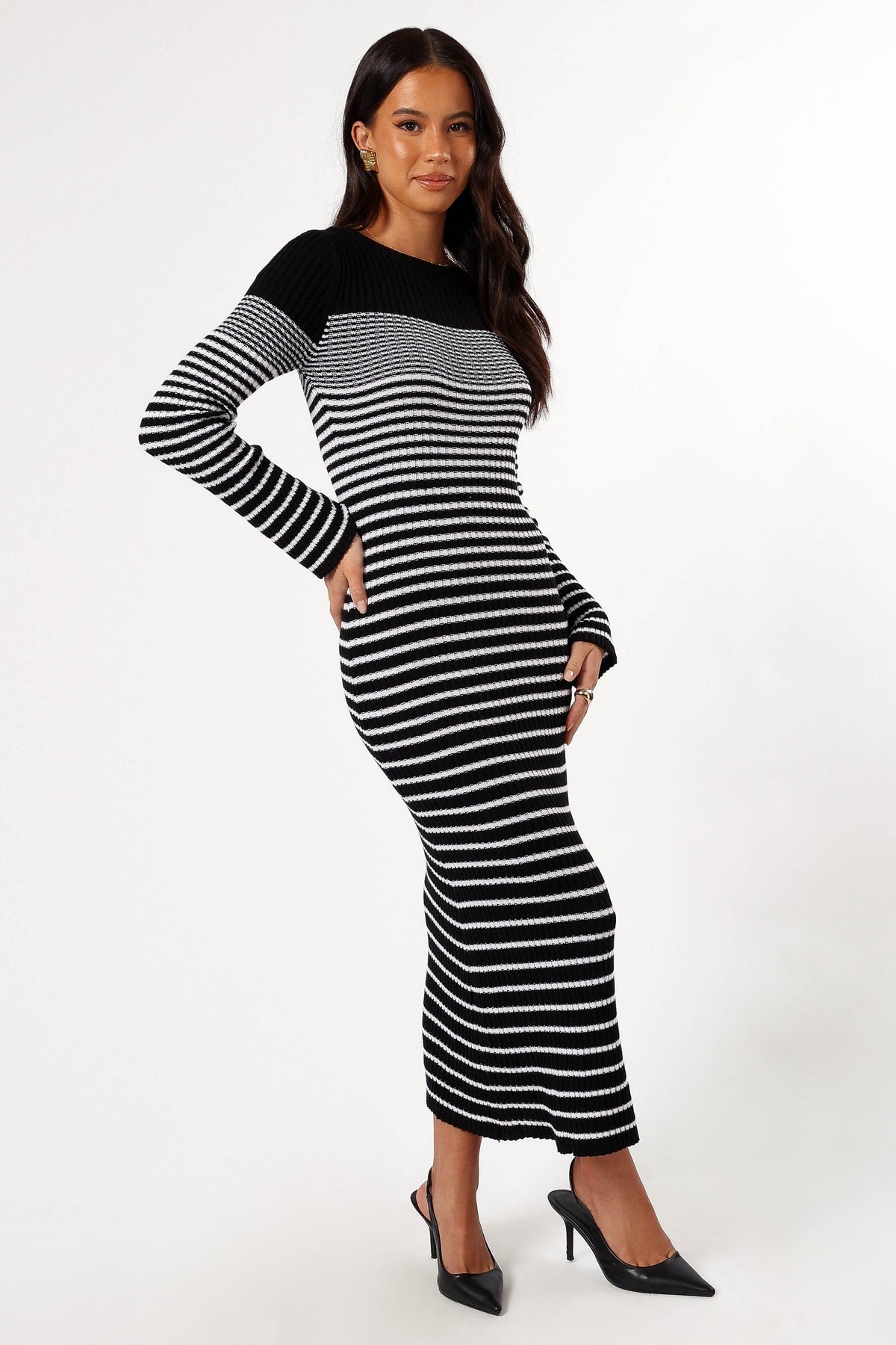 Camy Long Sleeve Midi Dress in Black/White – view 4 of 6