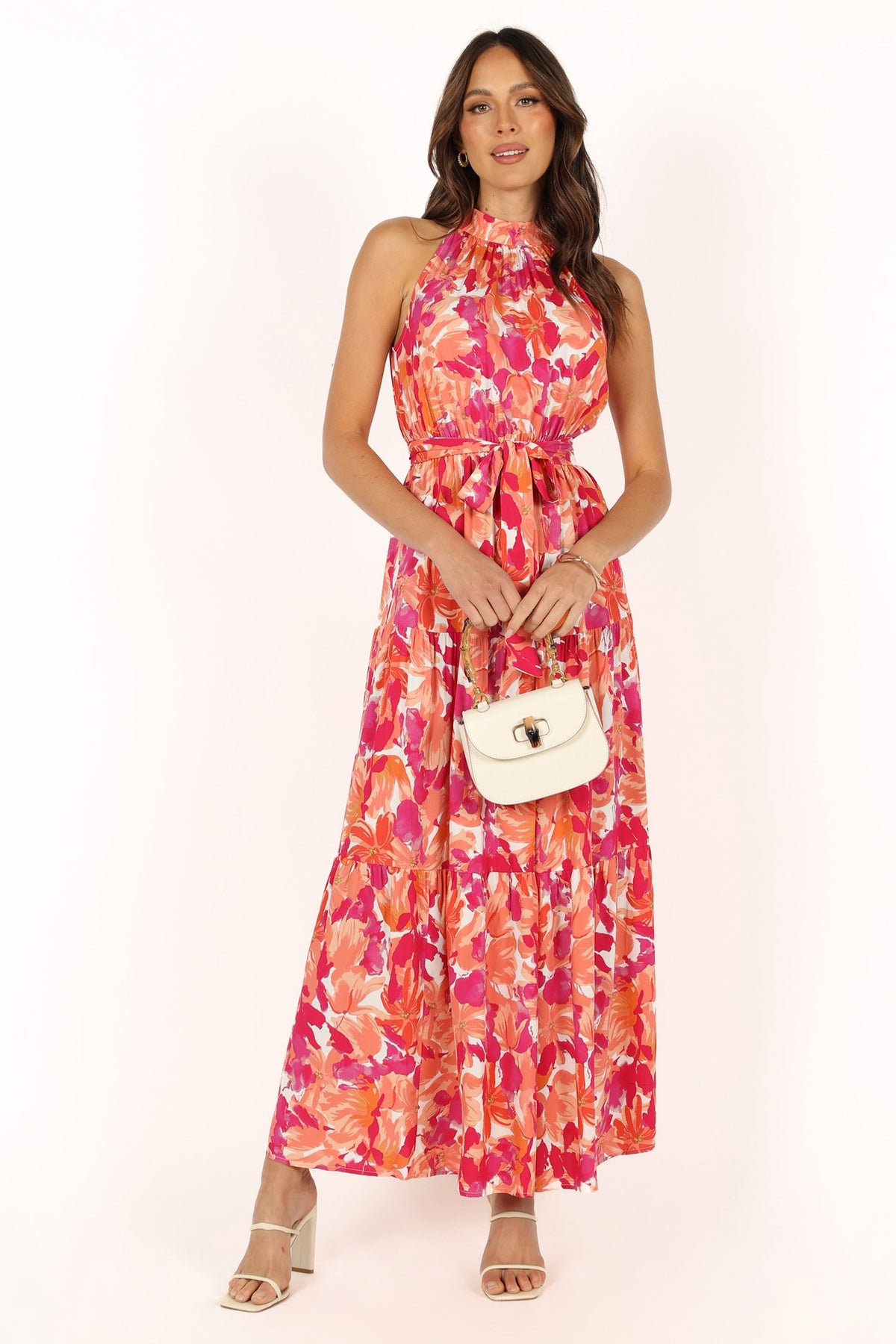 Caroline Maxi Halter Dress in Red Orange – view 10 of 12