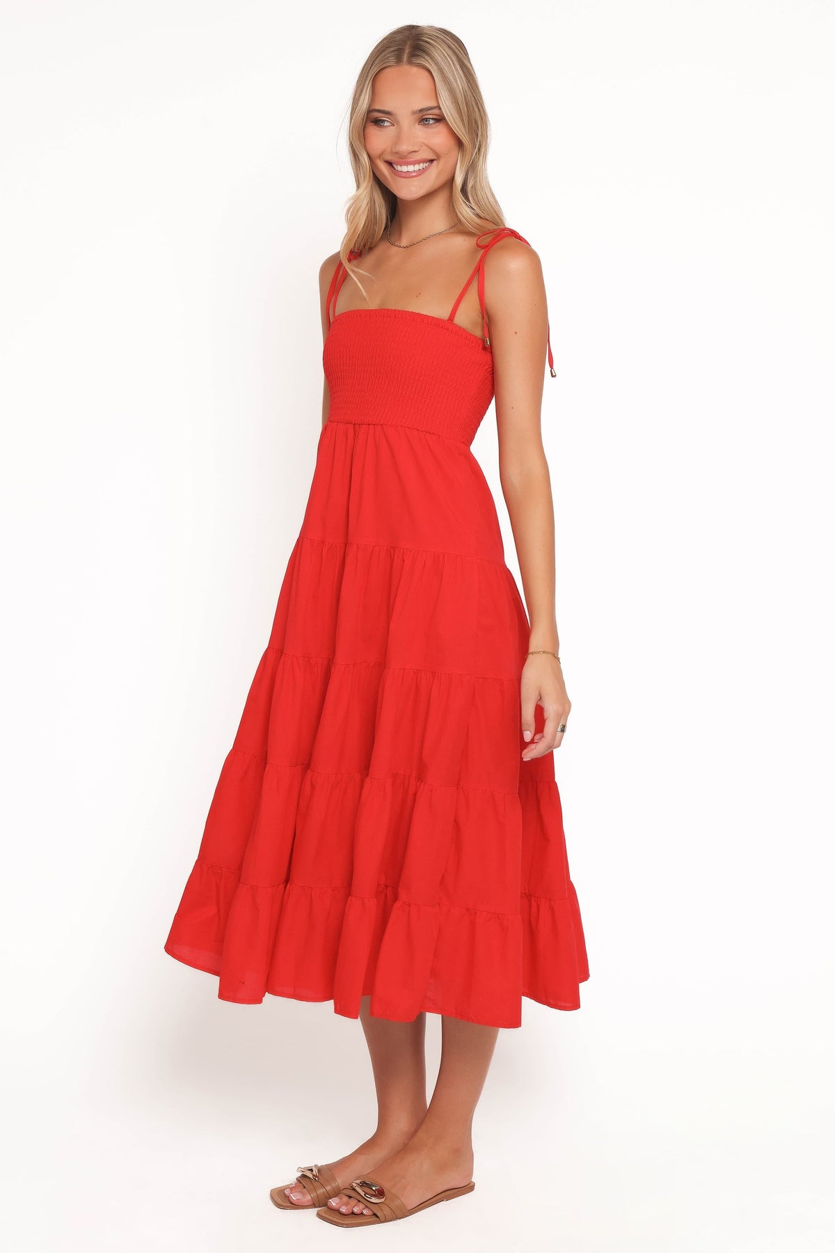 Carrol Shirred Bodice Maxi Dress in Red – view 3 of 6