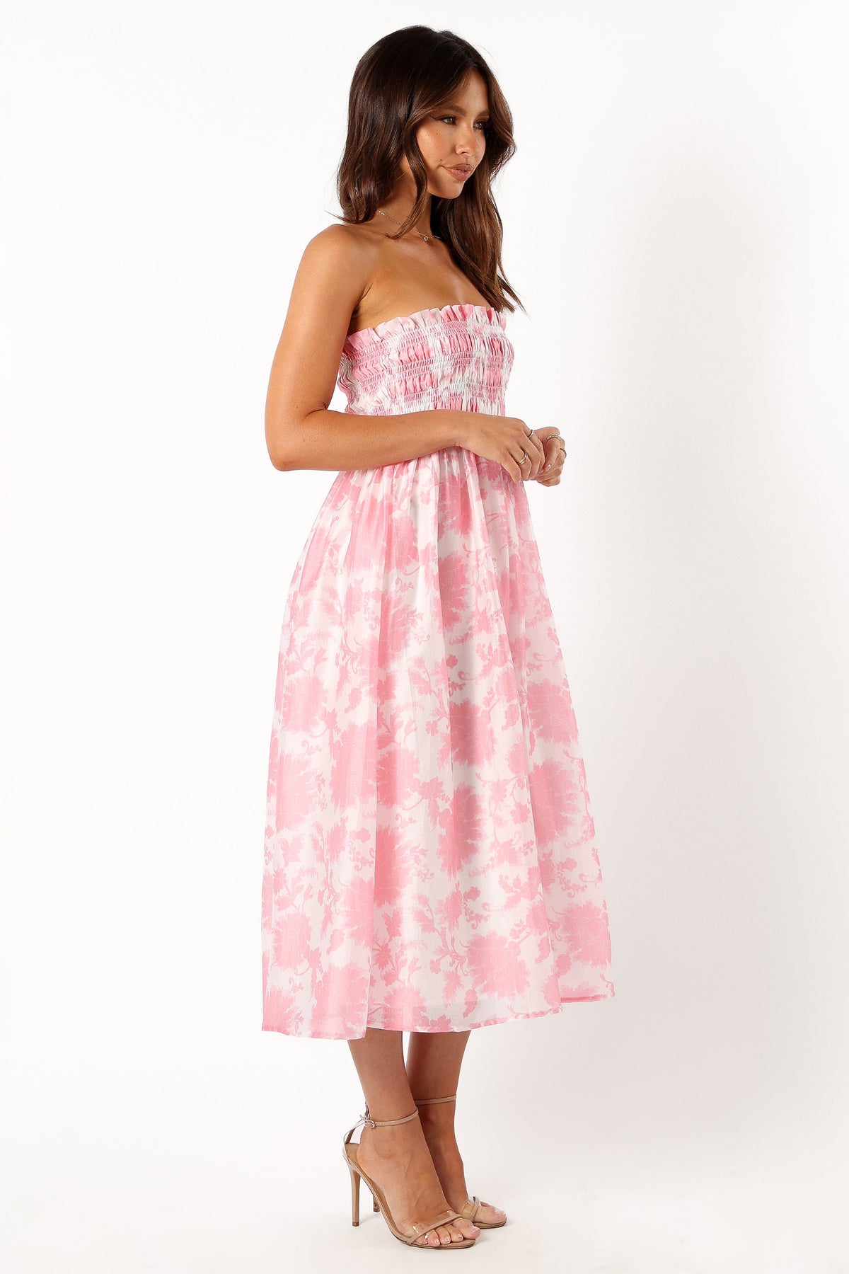 Carter Strapless Midi Dress in Pink Floral – view 5 of 8