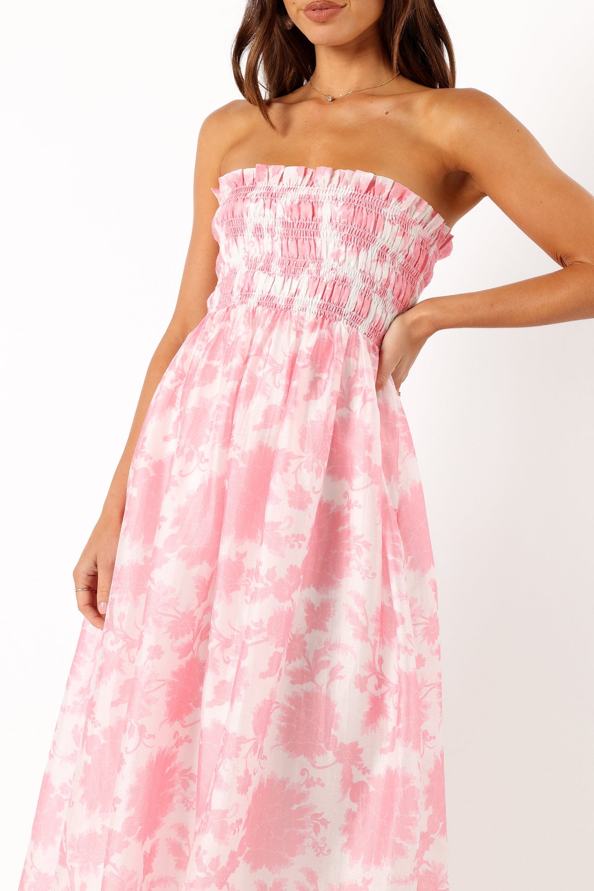 Carter Strapless Midi Dress in Pink Floral – view 7 of 8