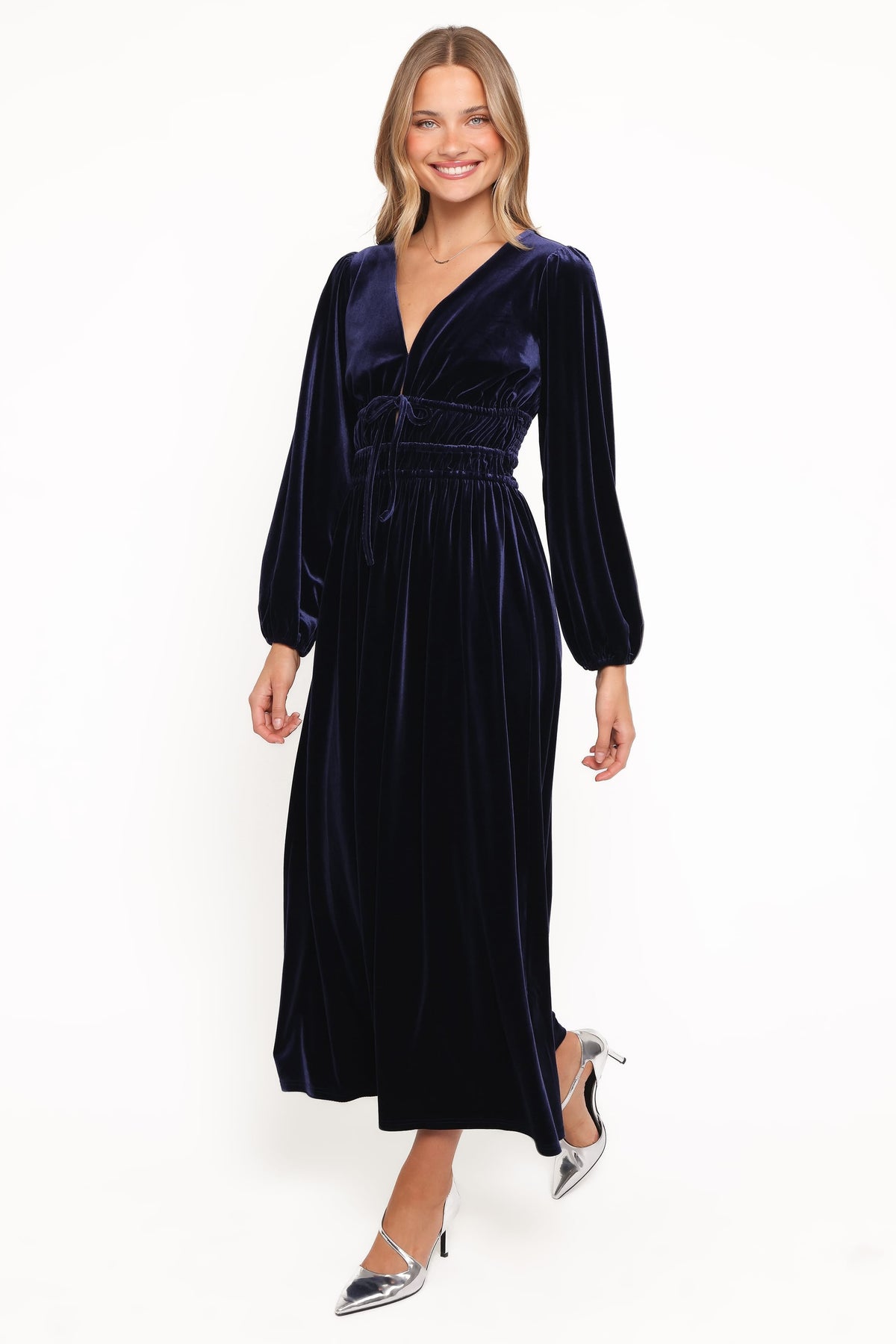 Cece Velvet Long Sleeve Maxi Dress in Midnight Blue – view 3 of 6