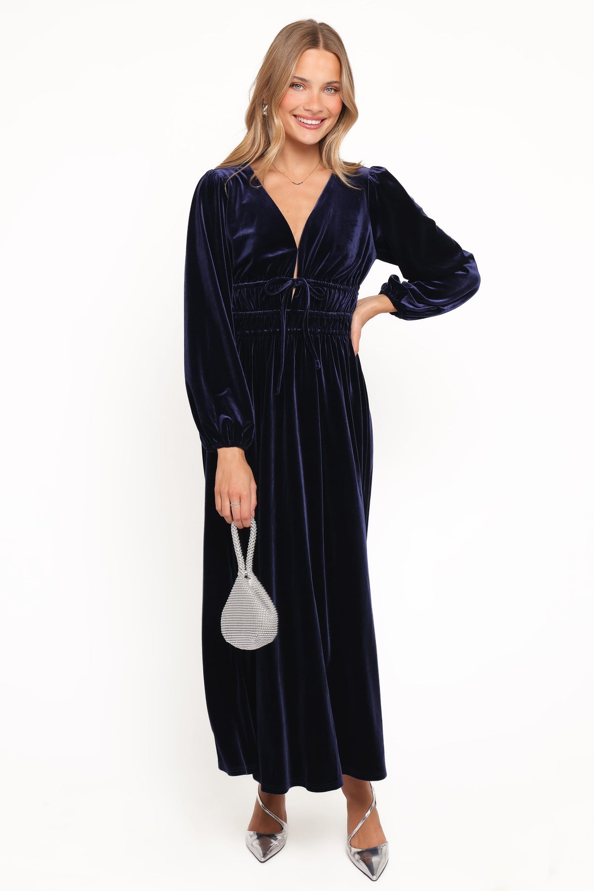 Cece Velvet Long Sleeve Maxi Dress in Midnight Blue – view 5 of 6