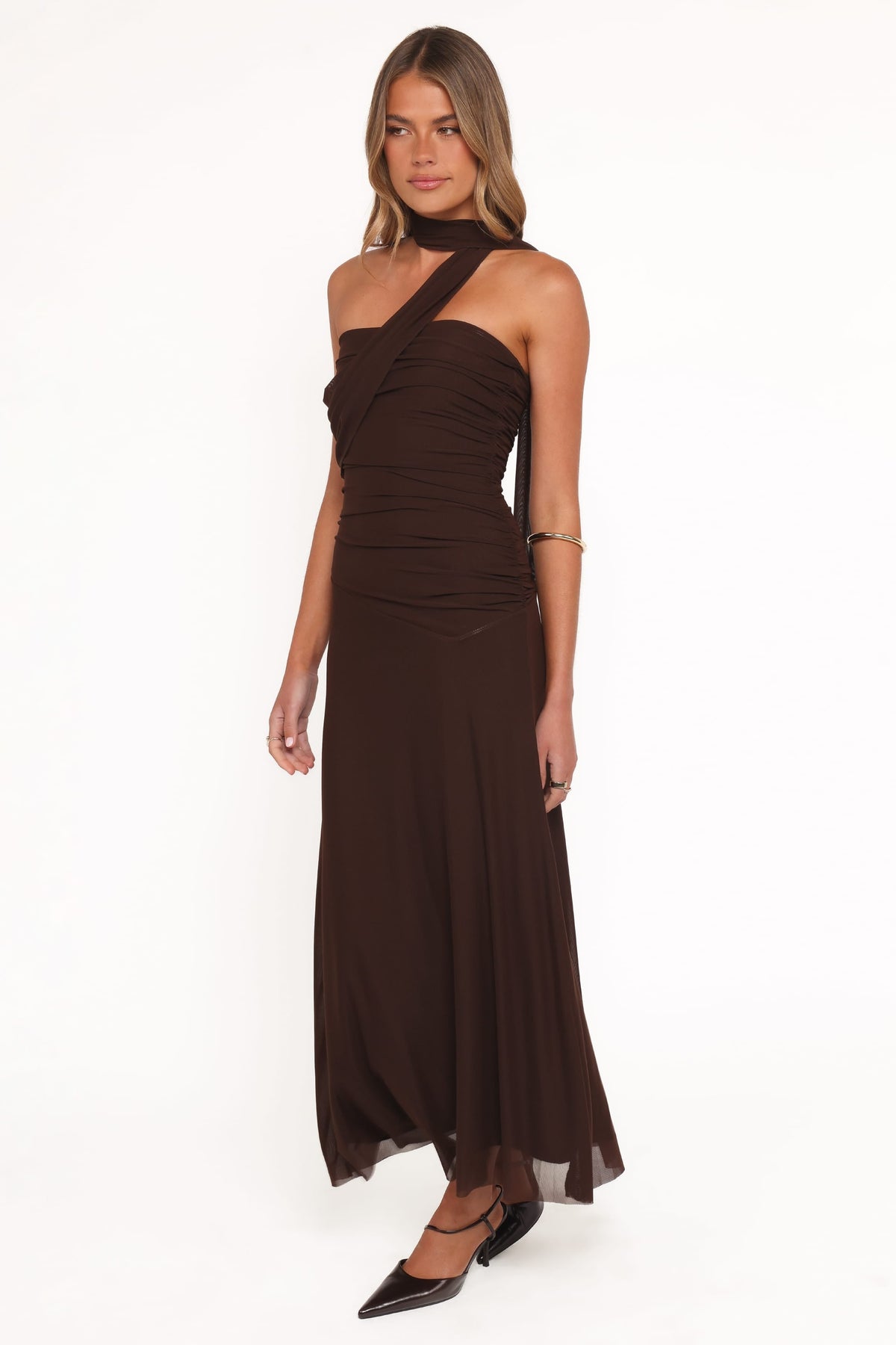 Charly One Shoulder Maxi Dress in Brown – view 4 of 7