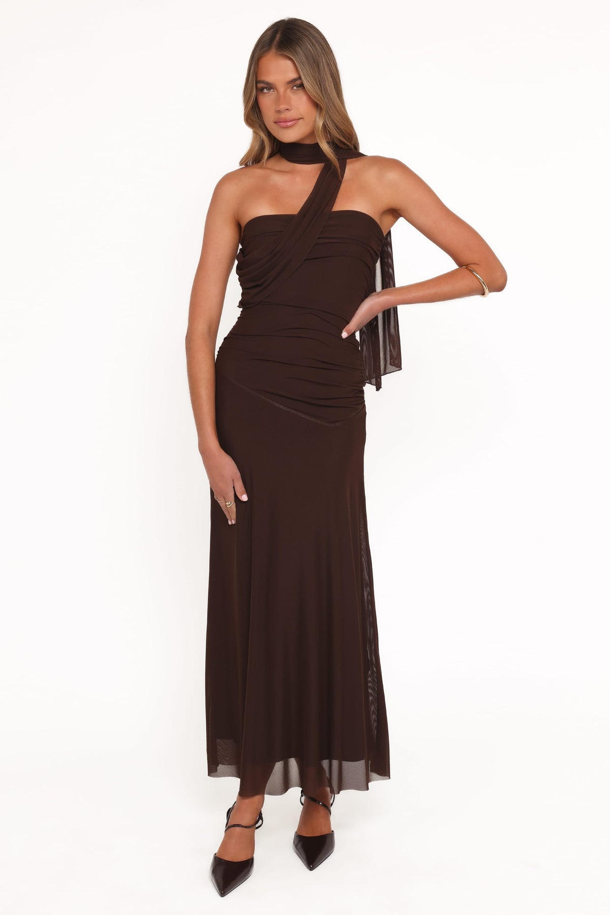 Charly One Shoulder Maxi Dress in Brown – view 2 of 7