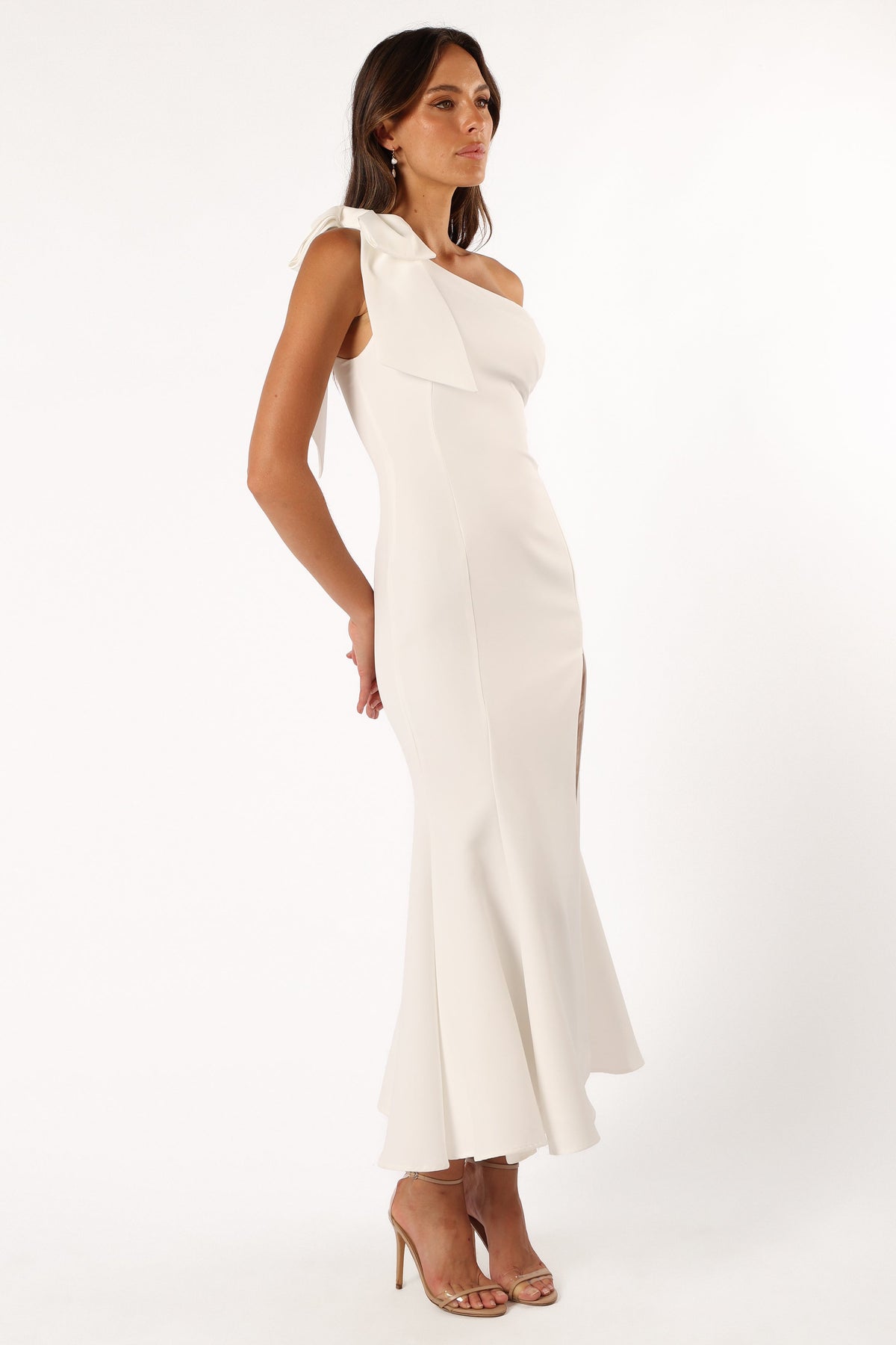 Charmed One Shoulder Midi Dress in Off White – view 7 of 9
