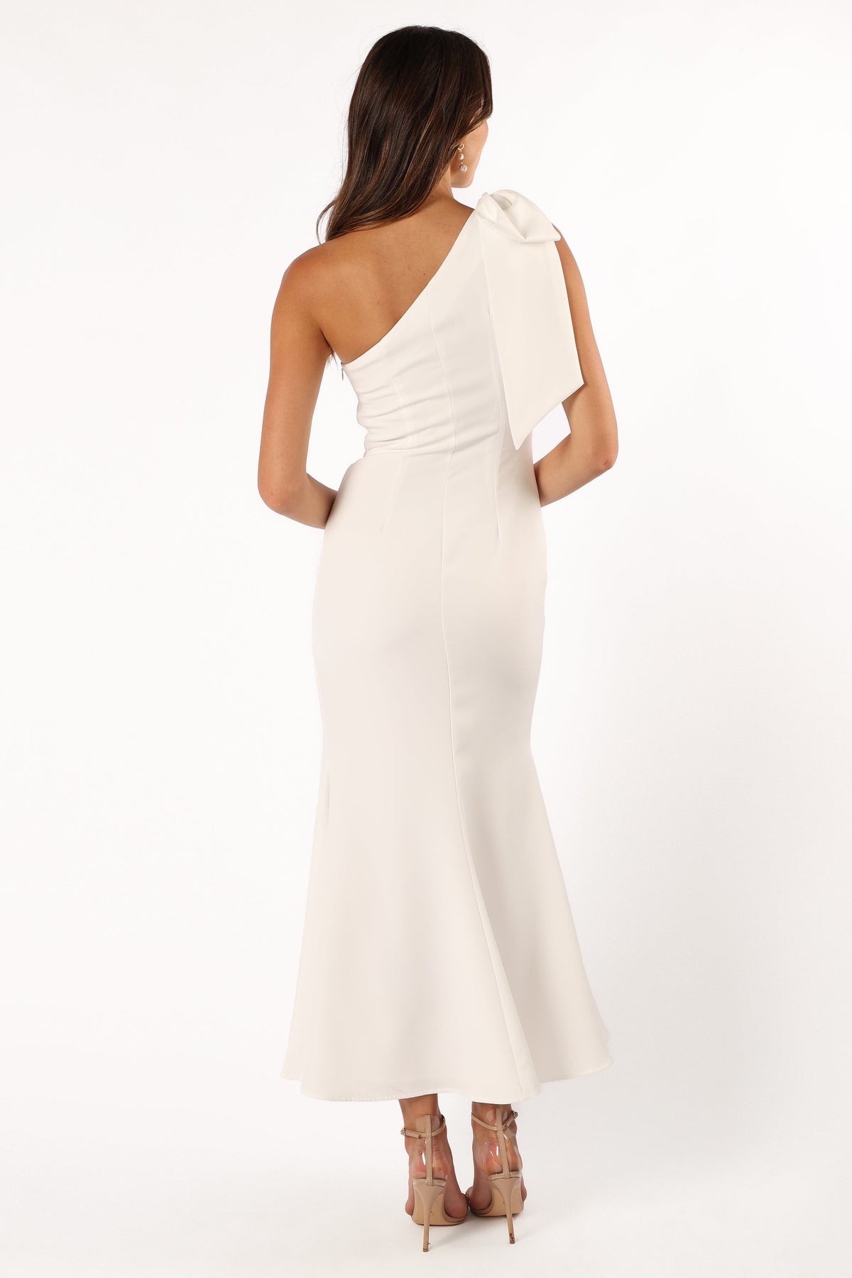 Charmed One Shoulder Midi Dress in Off White – view 6 of 9