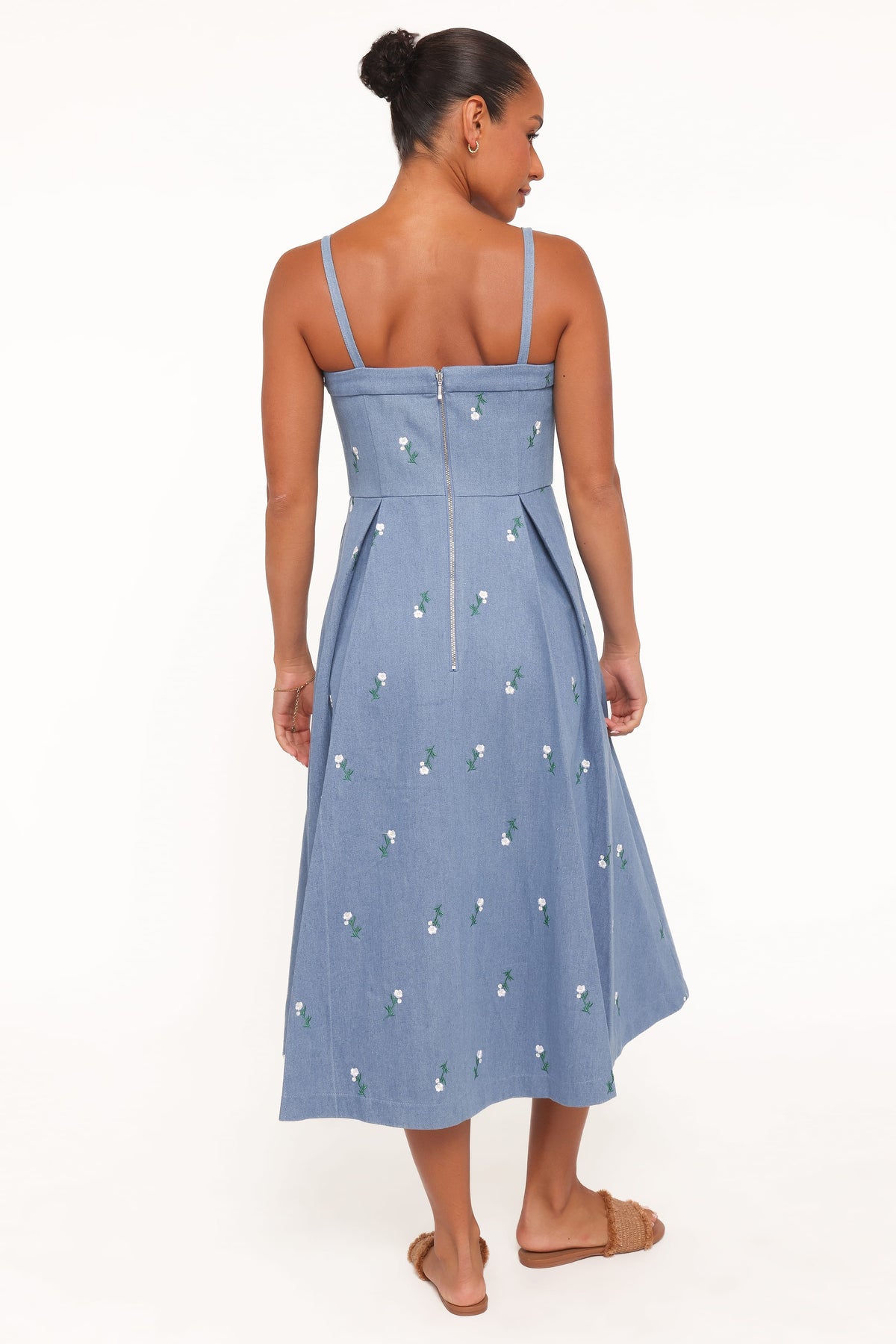 Chelsea Embroidered Midi Dress in Med Denim – view 4 of 6