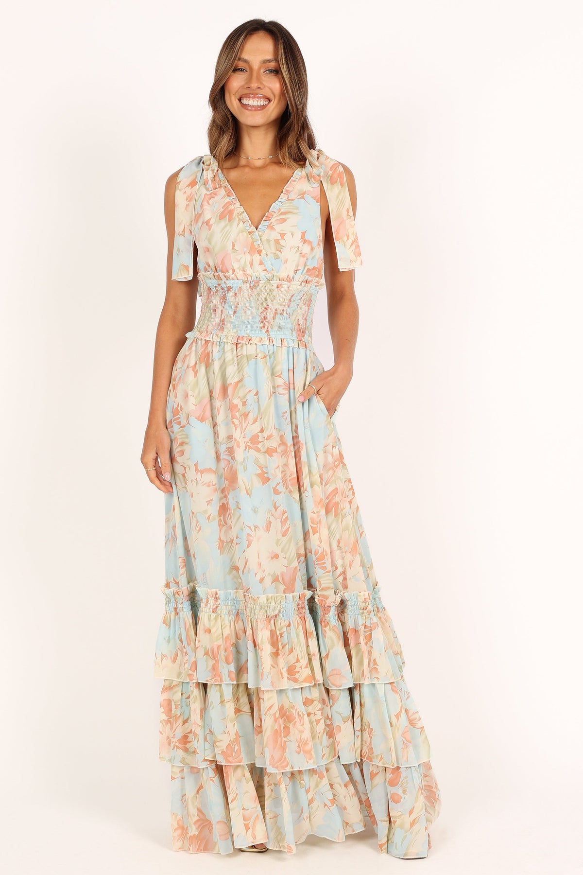 Christabel Tiered Maxi Dress in Blue Floral – view 1 of 9