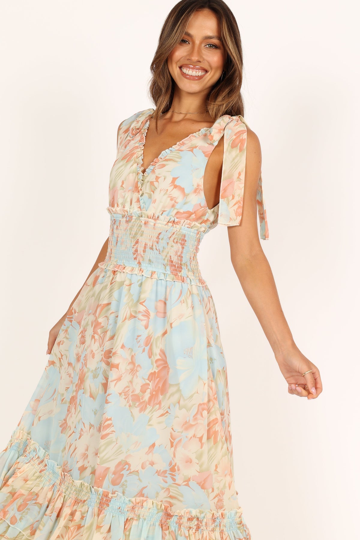 Christabel Tiered Maxi Dress in Blue Floral – view 4 of 9