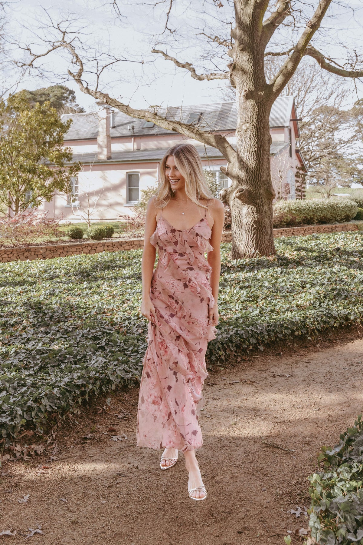 Ciao Ruffles Maxi Dress in Pale Pink Floral – view 1 of 9