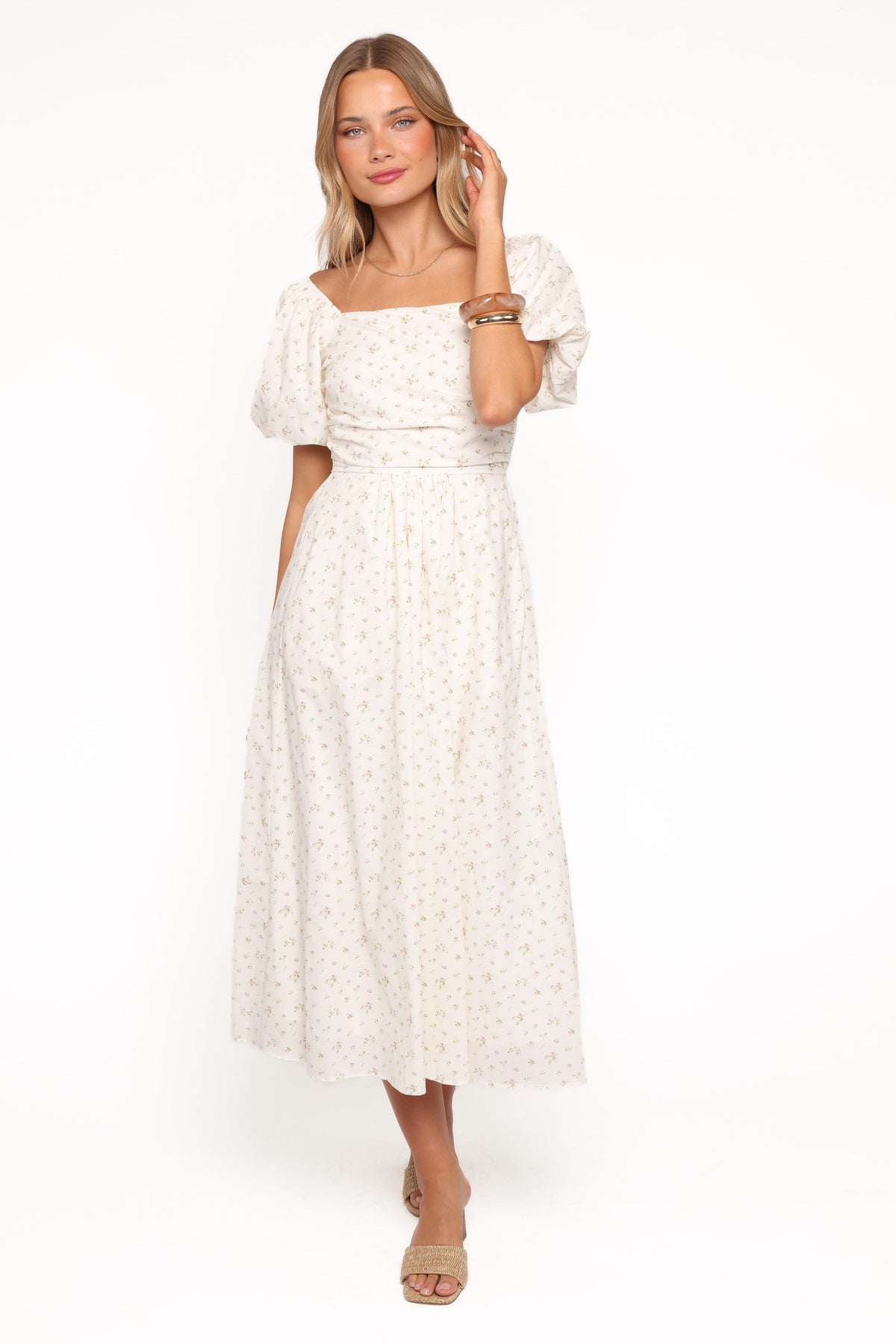 Clo Puff Sleeve Midi Dress in White Betty – view 5 of 6