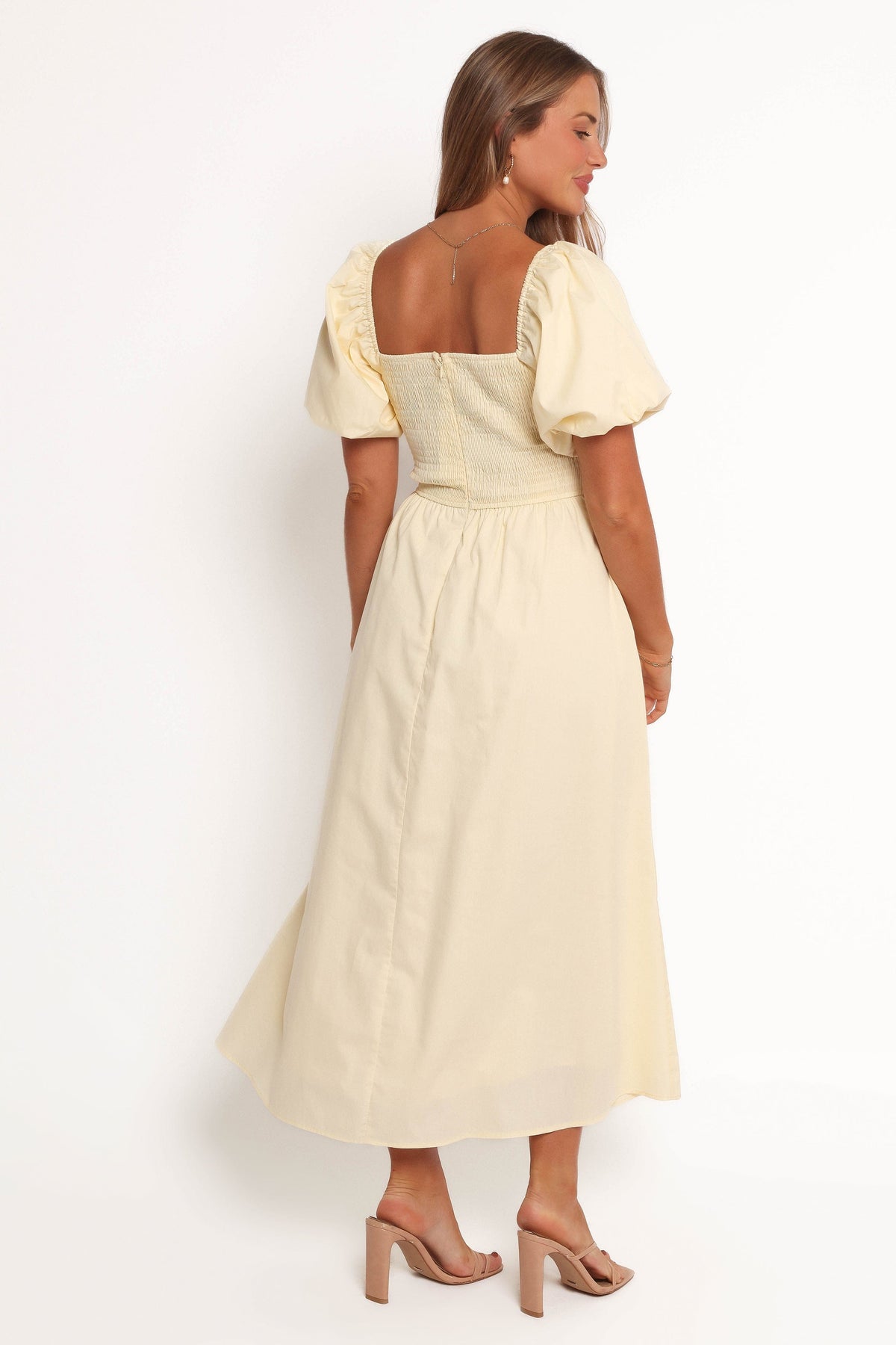 Clo Puff Sleeve Midi Dress in Yellow – view 4 of 7