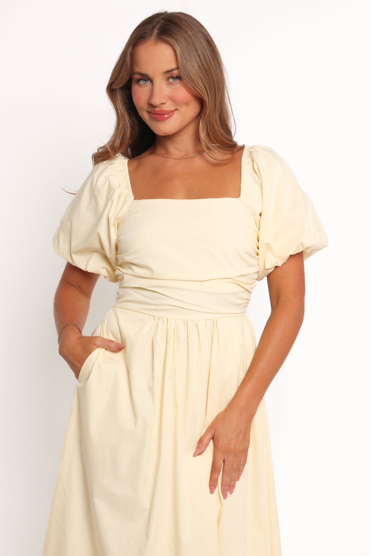 Clo Puff Sleeve Midi Dress in Yellow – view 7 of 7