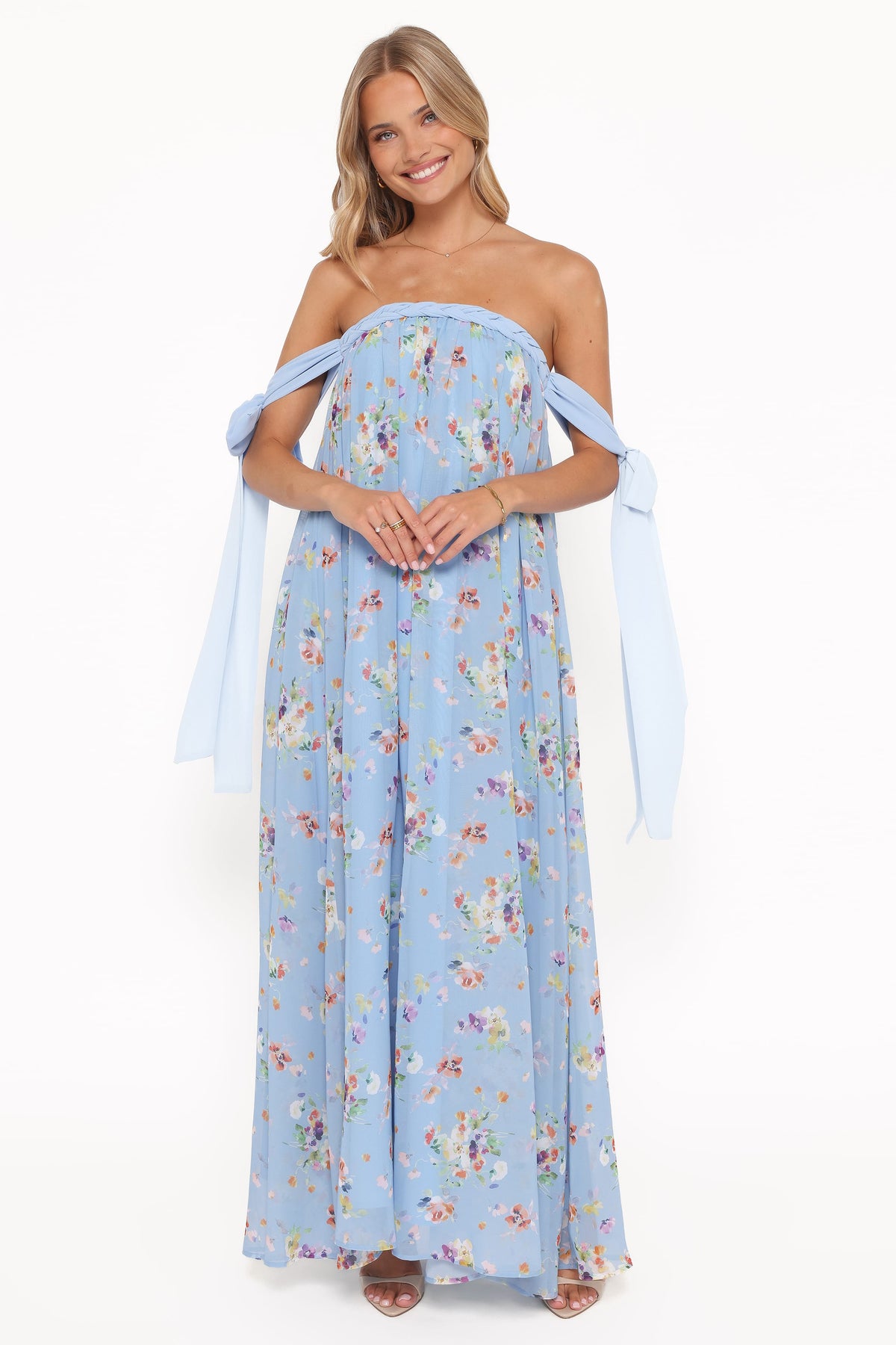 Codie Off Shoulder Maxi Dress in Cornflower Blue Floral – view 2 of 8