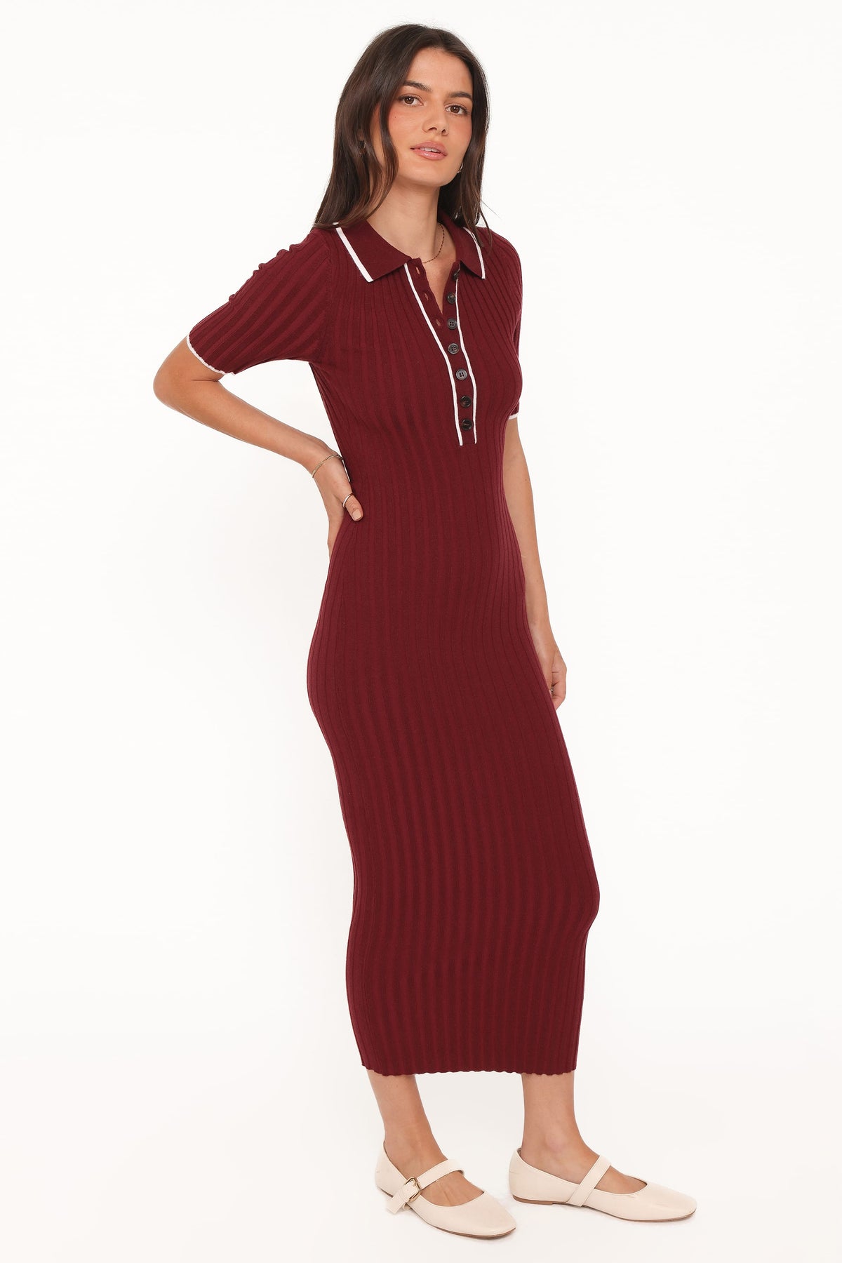 Conner Short Sleeve Knit Dress in Burgundy – view 3 of 6