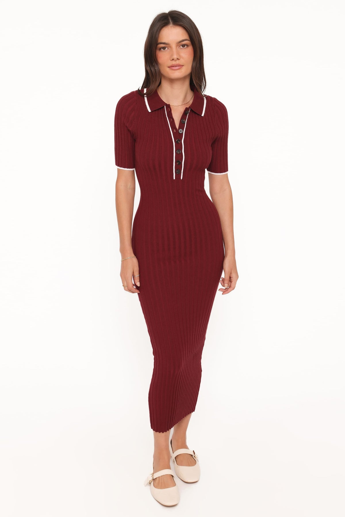 Conner Short Sleeve Knit Dress in Burgundy – view 1 of 6