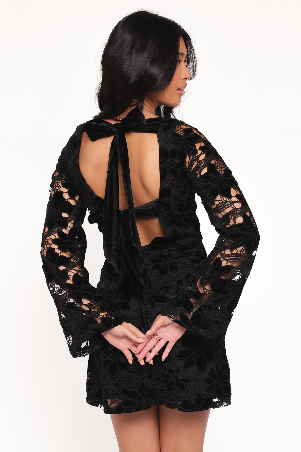 Cynthia Velvet Lace Mini Dress in Black – view 4 of 7