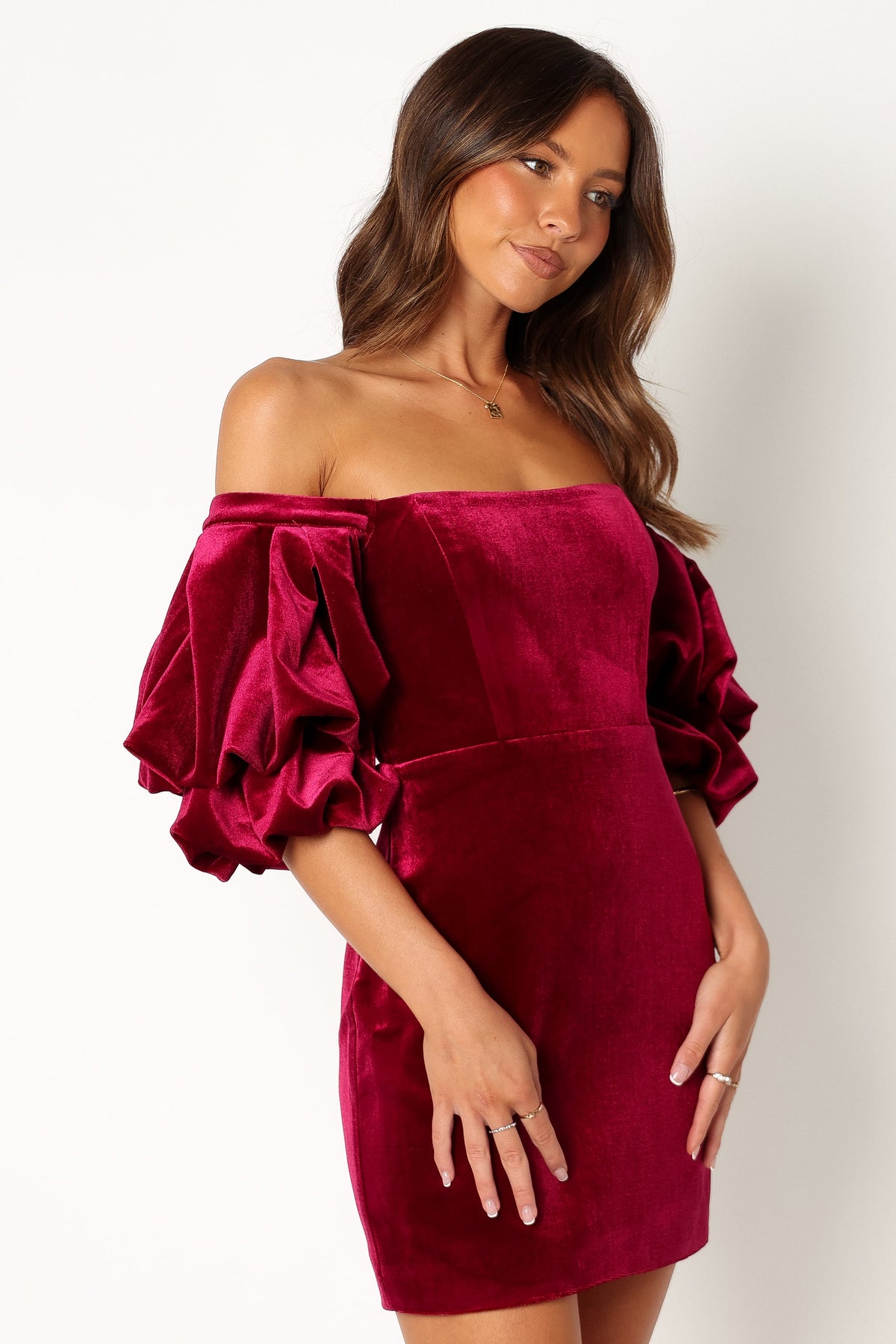 Dali Off Shoulder Velvet Mini Dress in Ruby – view 3 of 11