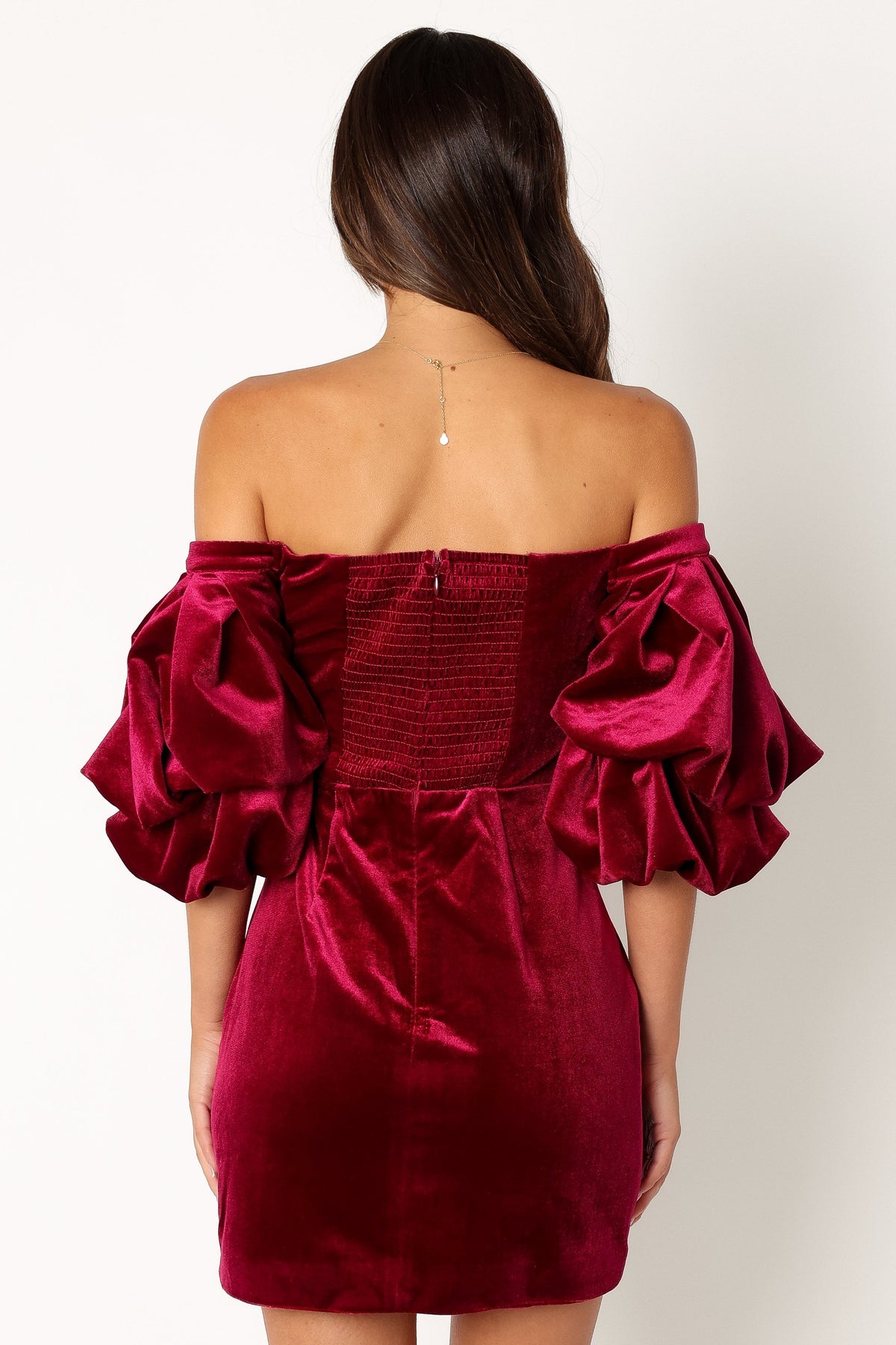 Dali Off Shoulder Velvet Mini Dress in Ruby – view 9 of 11