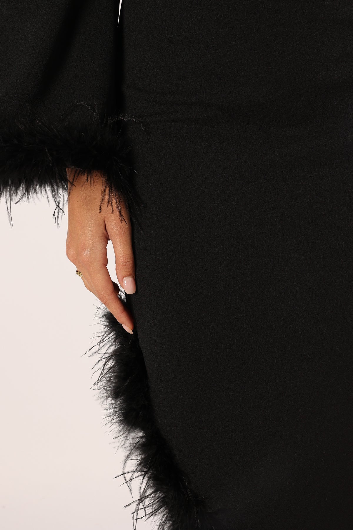 Dame One Shoulder Feather Midi Dress in Black – view 8 of 9