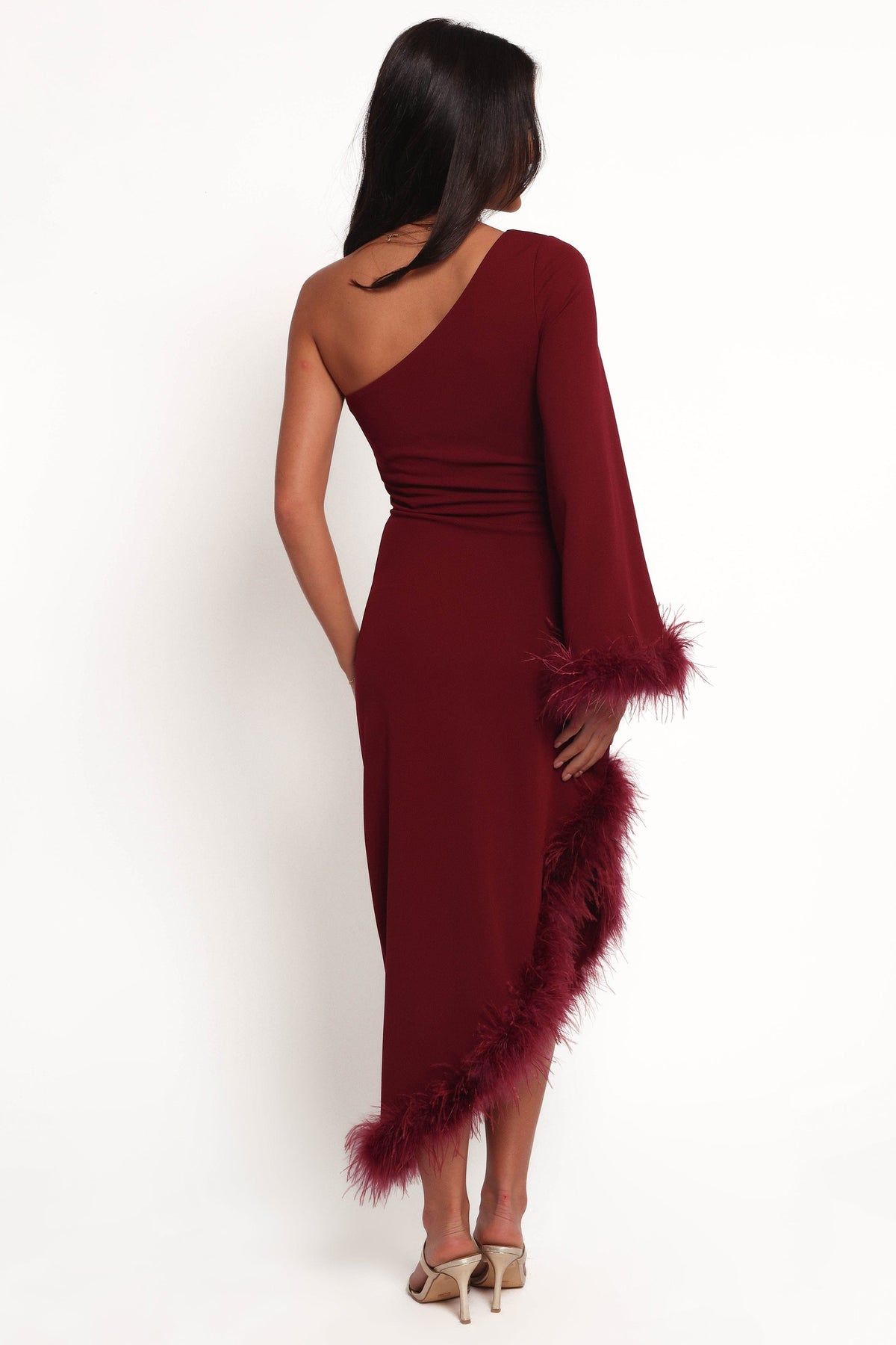 Dame One Shoulder Midi Dress in Deep Wine – view 6 of 8