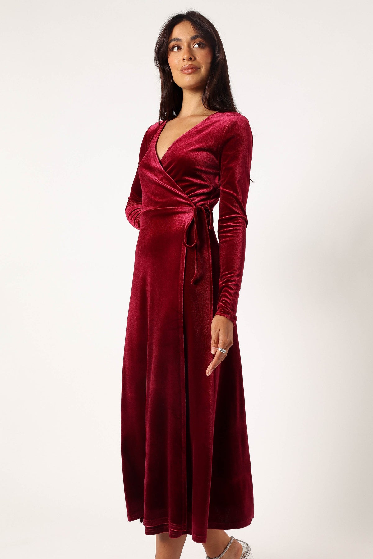 Darby Long Sleeve Midi Dress in Burgundy – view 1 of 9