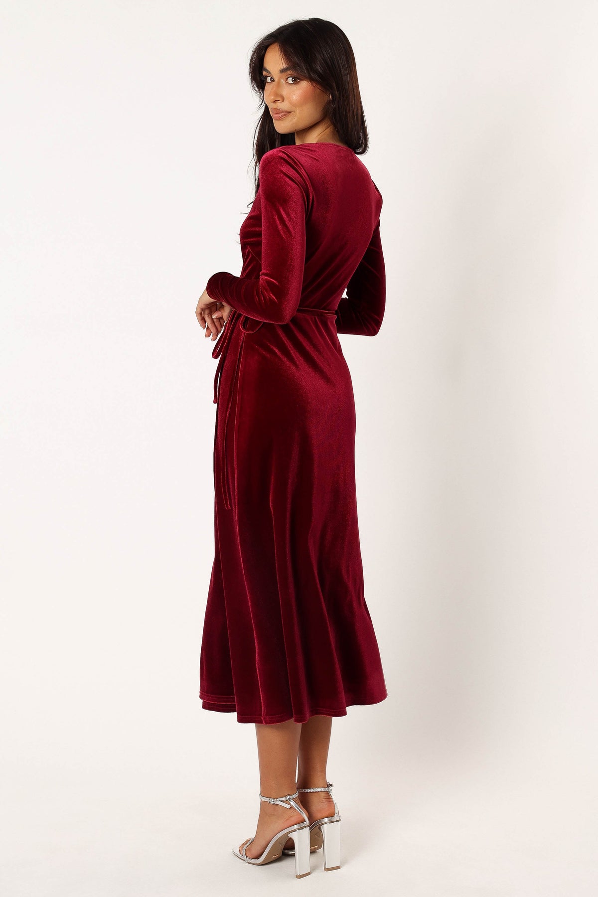 Darby Long Sleeve Midi Dress in Burgundy – view 3 of 9