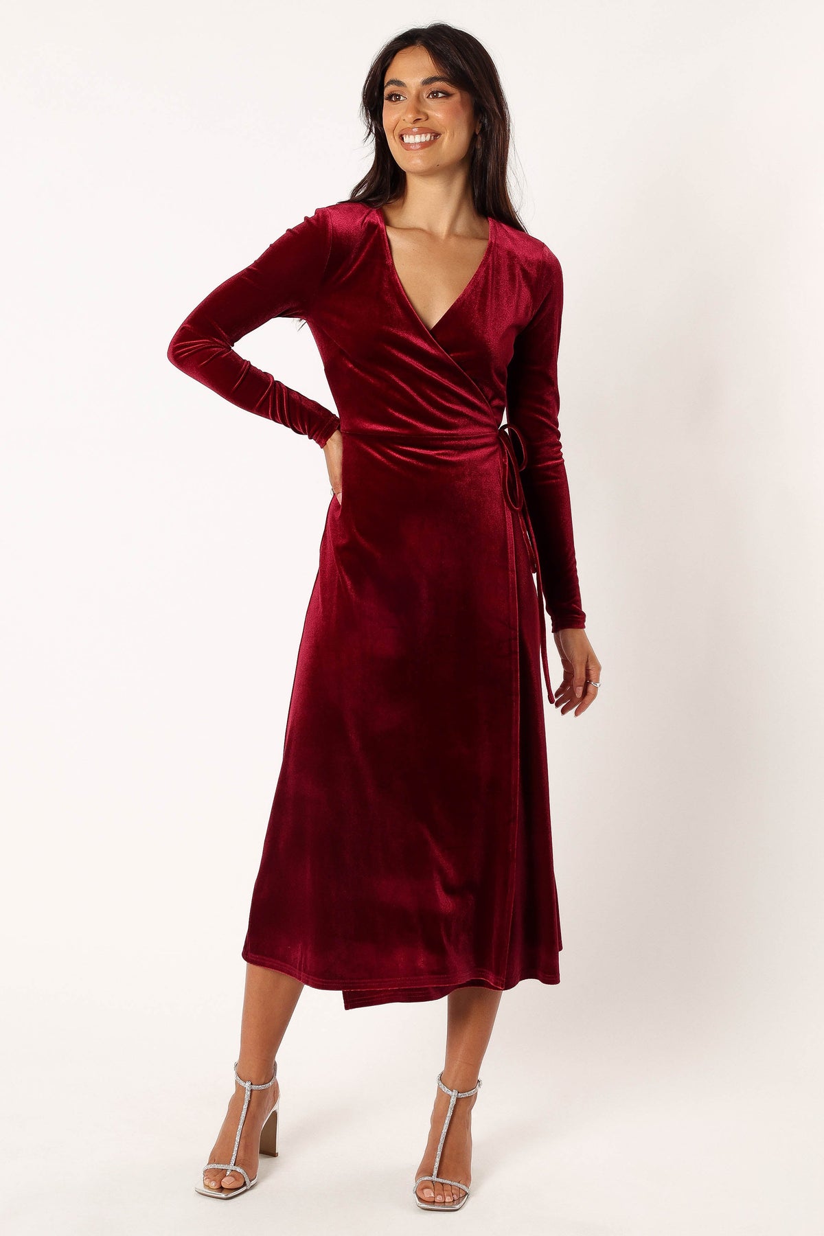 Darby Long Sleeve Midi Dress in Burgundy – view 6 of 9