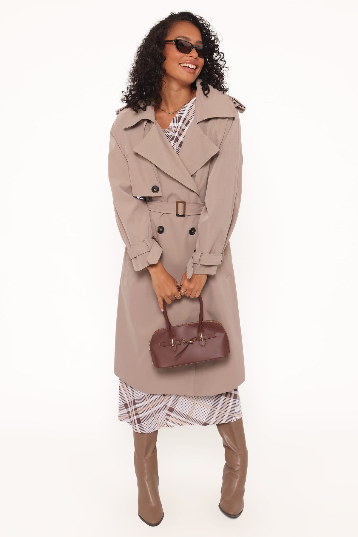 Dawn Off Shoulder Midi Dress in Plaid – view 5 of 6