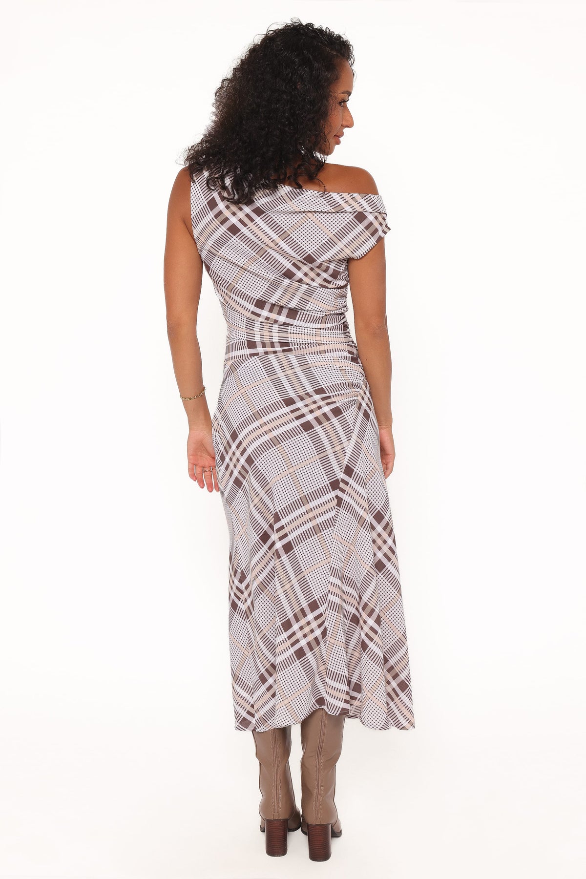 Dawn Off Shoulder Midi Dress in Plaid – view 4 of 6