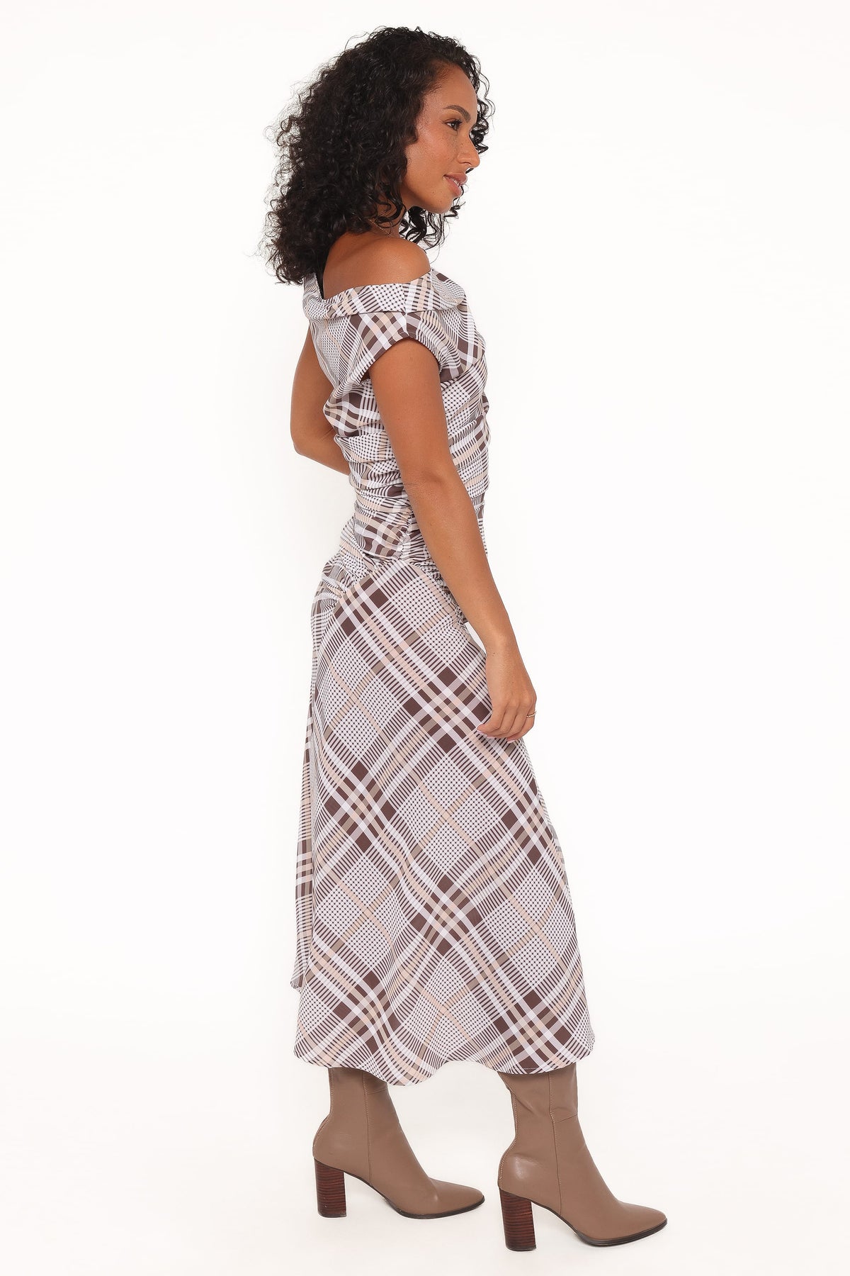 Dawn Off Shoulder Midi Dress in Plaid – view 3 of 6