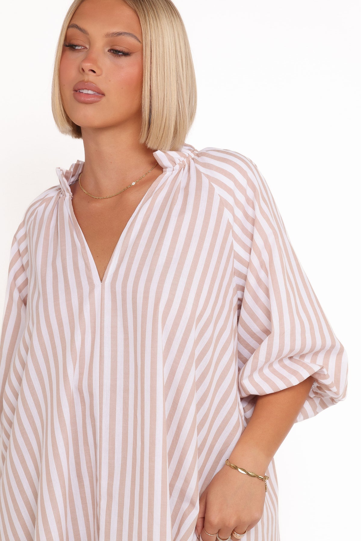 Doran Mini Dress in Beige White – view 3 of 8