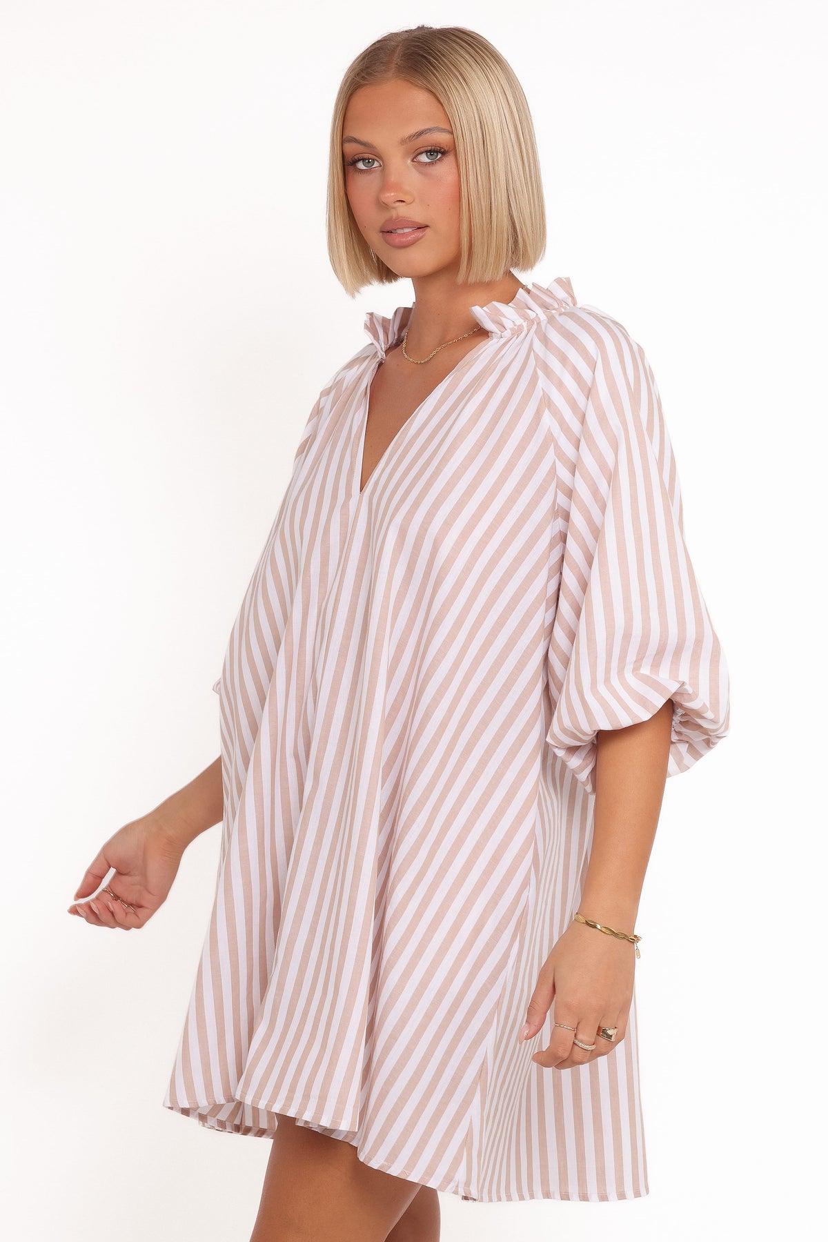 Doran Mini Dress in Beige White – view 2 of 8