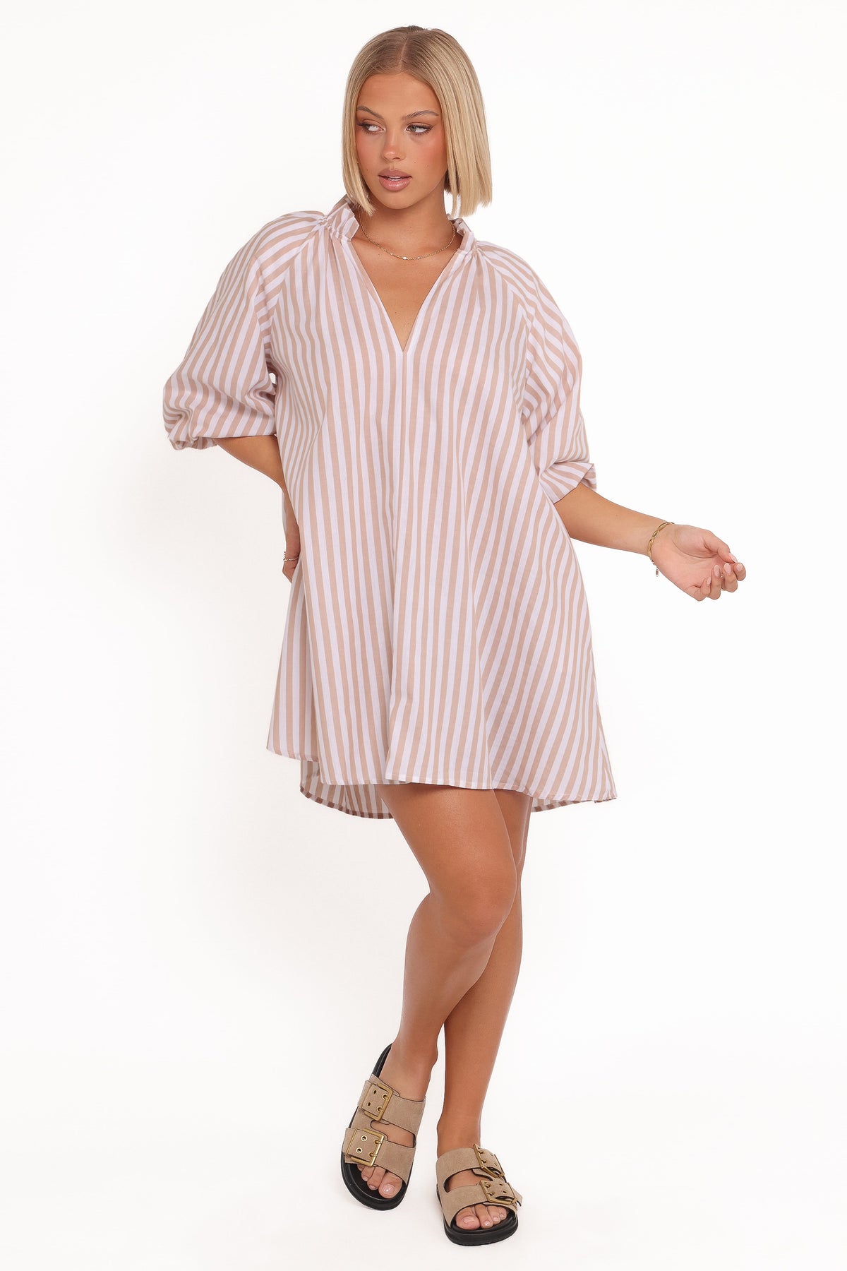 Doran Mini Dress in Beige White – view 6 of 8