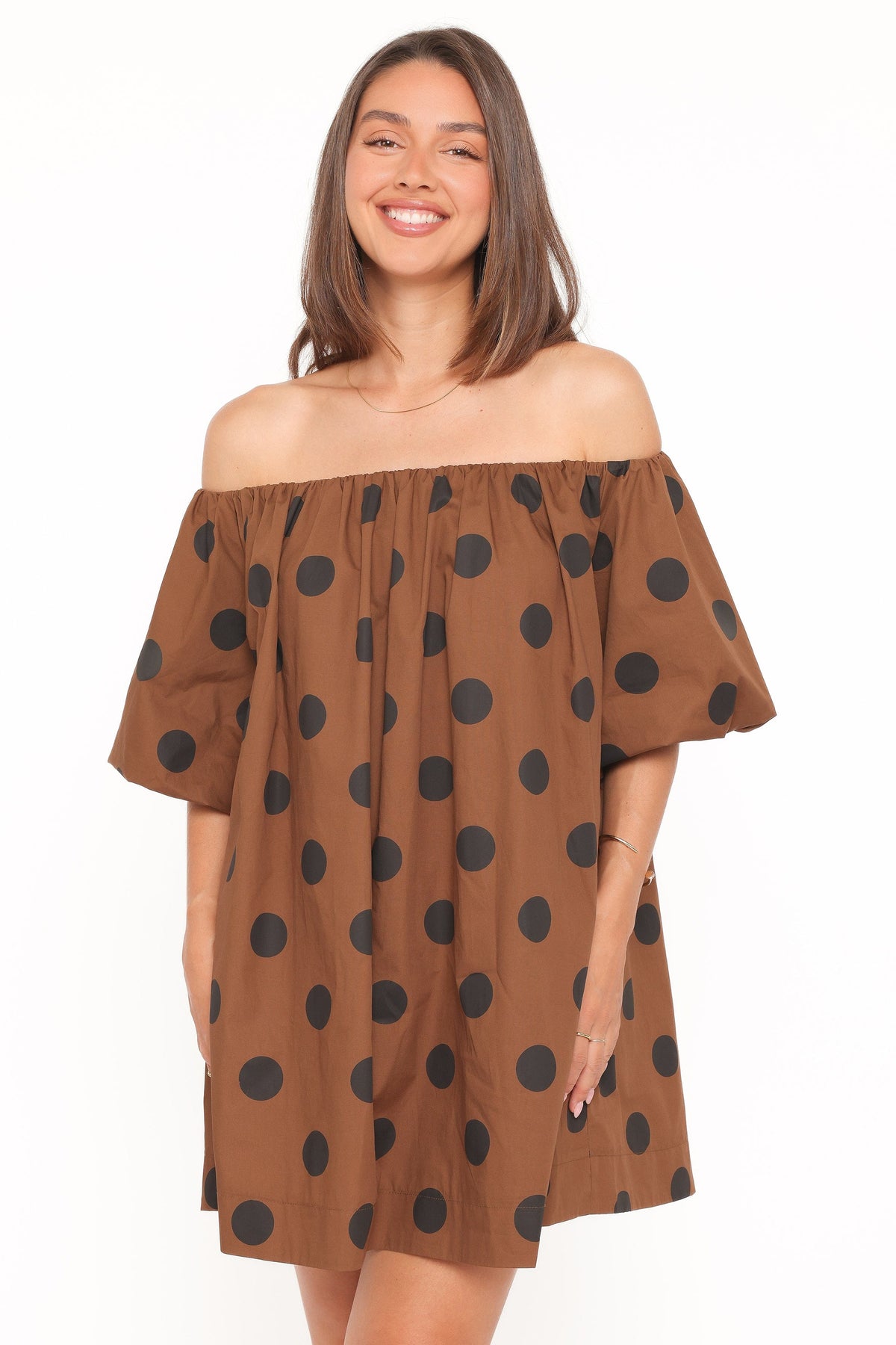 Eddie Mini Dress in Brown Polka Dot – view 2 of 7